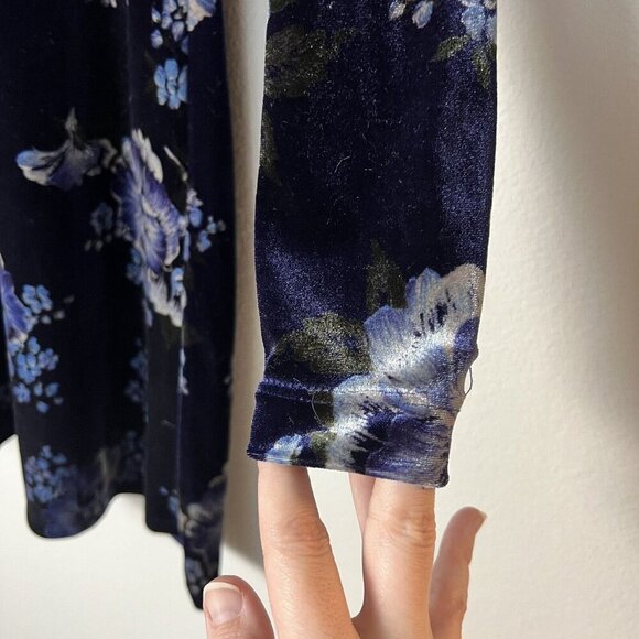 Vintage 90s Y2K Velvet Floral Mini Dress A-line Whimsigoth Romantic Size 4 - Picture 2 of 5